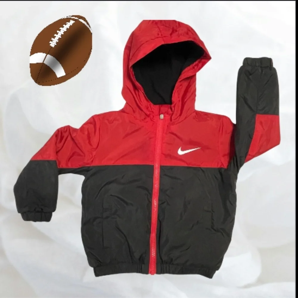 Nike Red and Black Fleece Lined Jacket with Hood